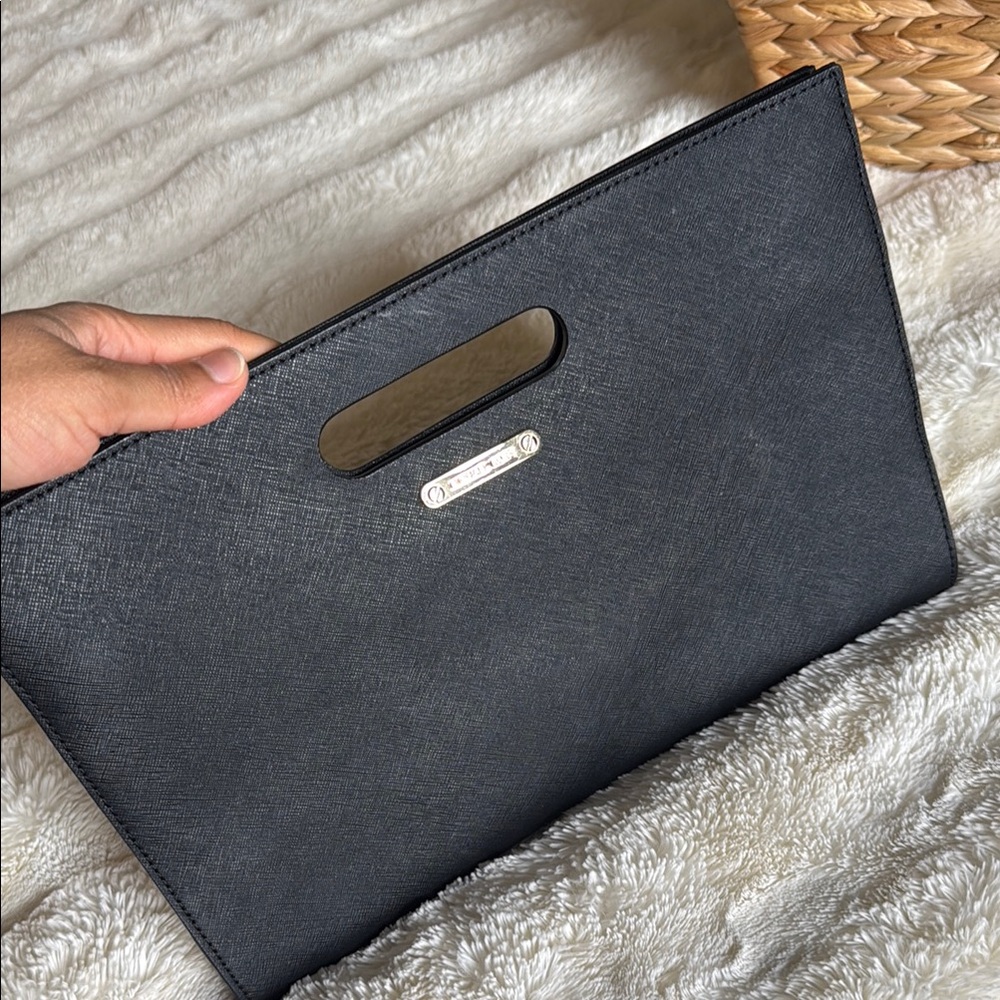 Michael Kors Black Textured Cutout Handle Flat Clutch